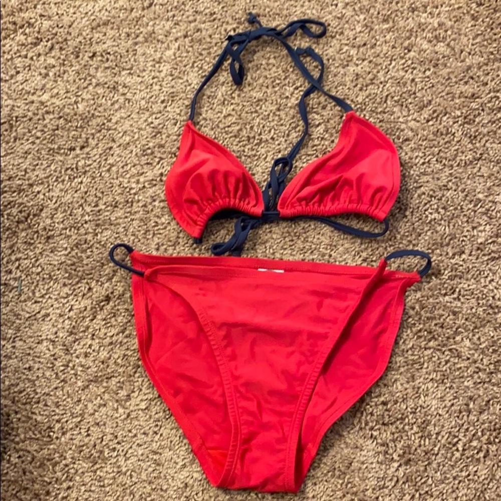 Red and navy bikini